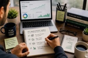Beginner setting long-term investment goals while planning a financial future.