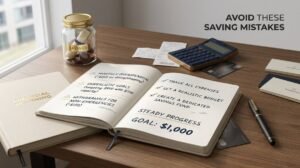 Financial planning desk showing common mistakes to avoid when saving money