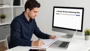 Freelancer planning a 30 day roadmap to build his freelance career
