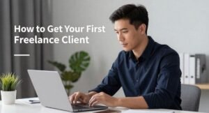 Freelancer sending a proposal to a potential client on a laptop