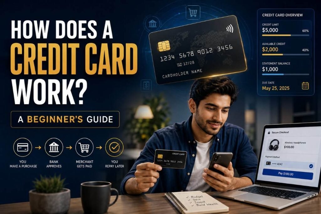 How does a credit card work for beginners explained with online payment illustration