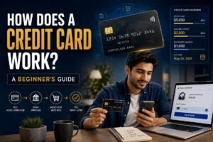 How does a credit card work for beginners explained with online payment illustration