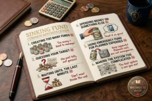 Illustrated list of five common financial mistakes to avoid.
