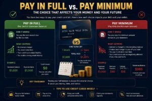 Infographic comparing paying the full credit card balance versus paying the minimum payment and its impact on interest