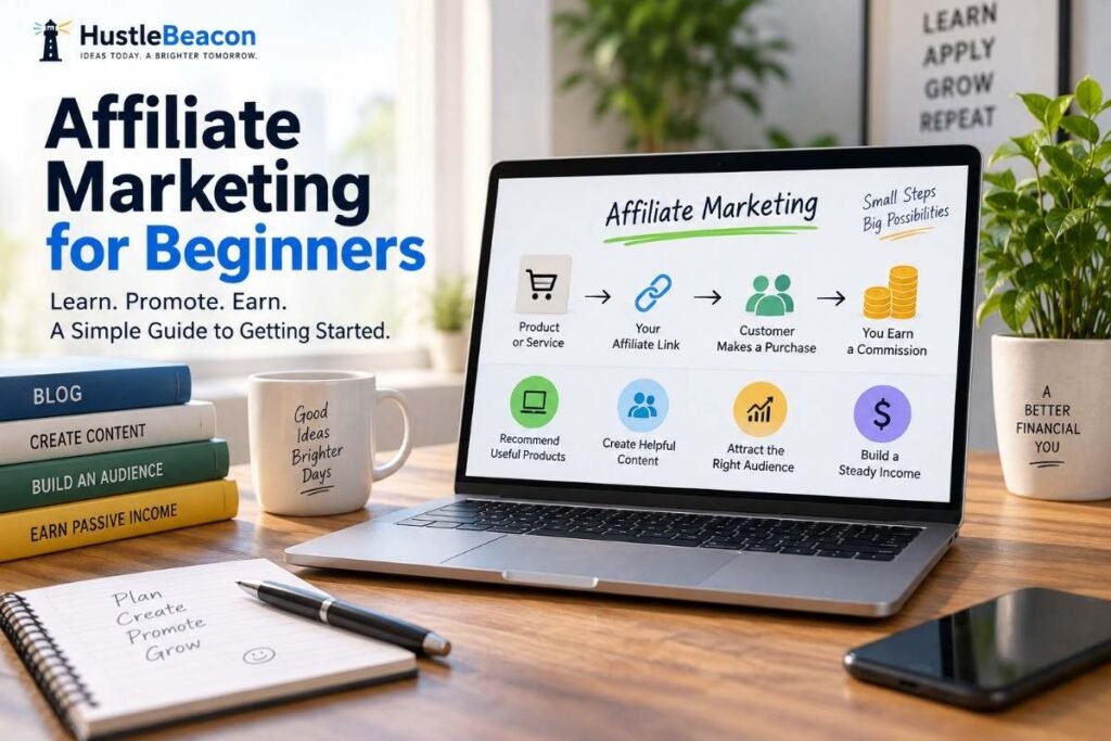 Affiliate marketing workspace showing products, affiliate links, customers, and commission earnings.