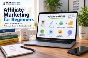 Affiliate marketing workspace showing products, affiliate links, customers, and commission earnings.