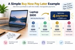 Buy Now Pay Later example showing four installment payments for a laptop
