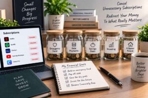 Canceled subscriptions with money redirected toward emergency savings debt payments and financial goals
