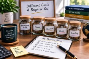 Different automatic savings goals including emergency fund travel education and home