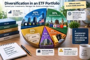Diversified ETF portfolio across stocks bonds real estate commodities and international investments
