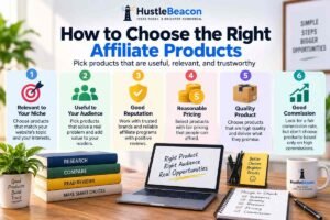 Guide to choosing affiliate products based on relevance, audience value, quality, reputation, pricing, and commission.