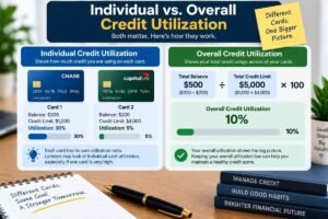Individual vs overall credit utilization showing separate card utilization percentages and a combined credit utilization calculation