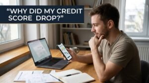 Man checking his smartphone after noticing a credit score drop
