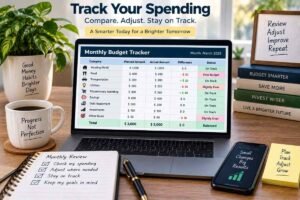 Monthly budget tracker comparing planned and actual spending across housing, food, transportation, savings, debt repayment, investments, and other goals.