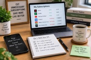 Reviewing subscriptions to identify unnecessary recurring expenses and save money