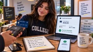 Student using a credit card responsibly and making an on-time payment