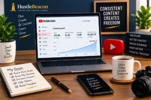 YouTube channel growth dashboard showing consistent content creation and increasing audience